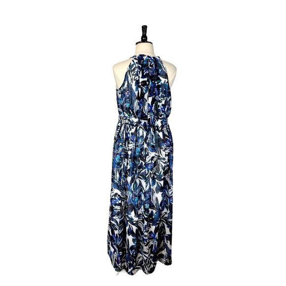 Jones Studio New Maxi Dress Halter Neck Pleated Chiffon Blue Multi Women’s 16W - Picture 4 of 12